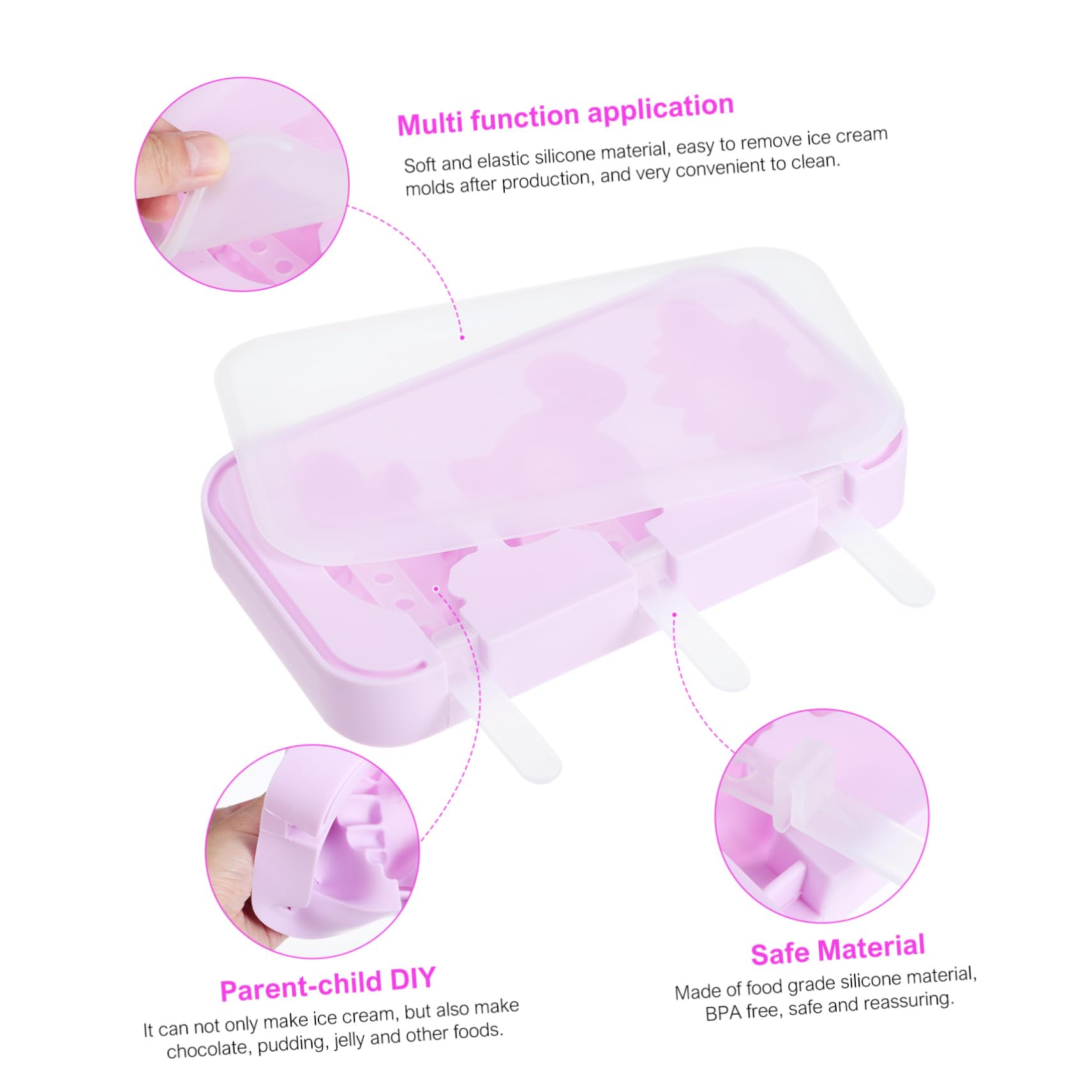 Moule à Glace Silicone Réutilisable 2 Pièces avec Couvercle et Poignée pour Camping, Design Créatif Animaux et Véhicules, Surface Lisse Soi-même