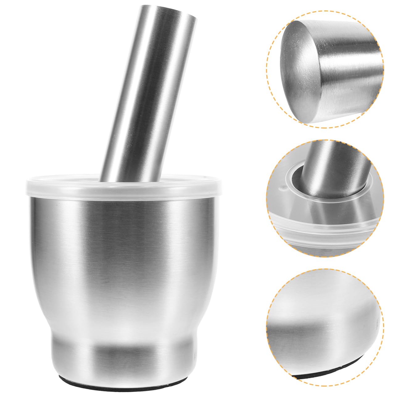 PRETYZOOM Pestello per Aglio in Acciaio Inox con Asta Ciotola e Piedistallo Utensile da Cucina per Triturare Aglio Spezie e Pesto in Polvere