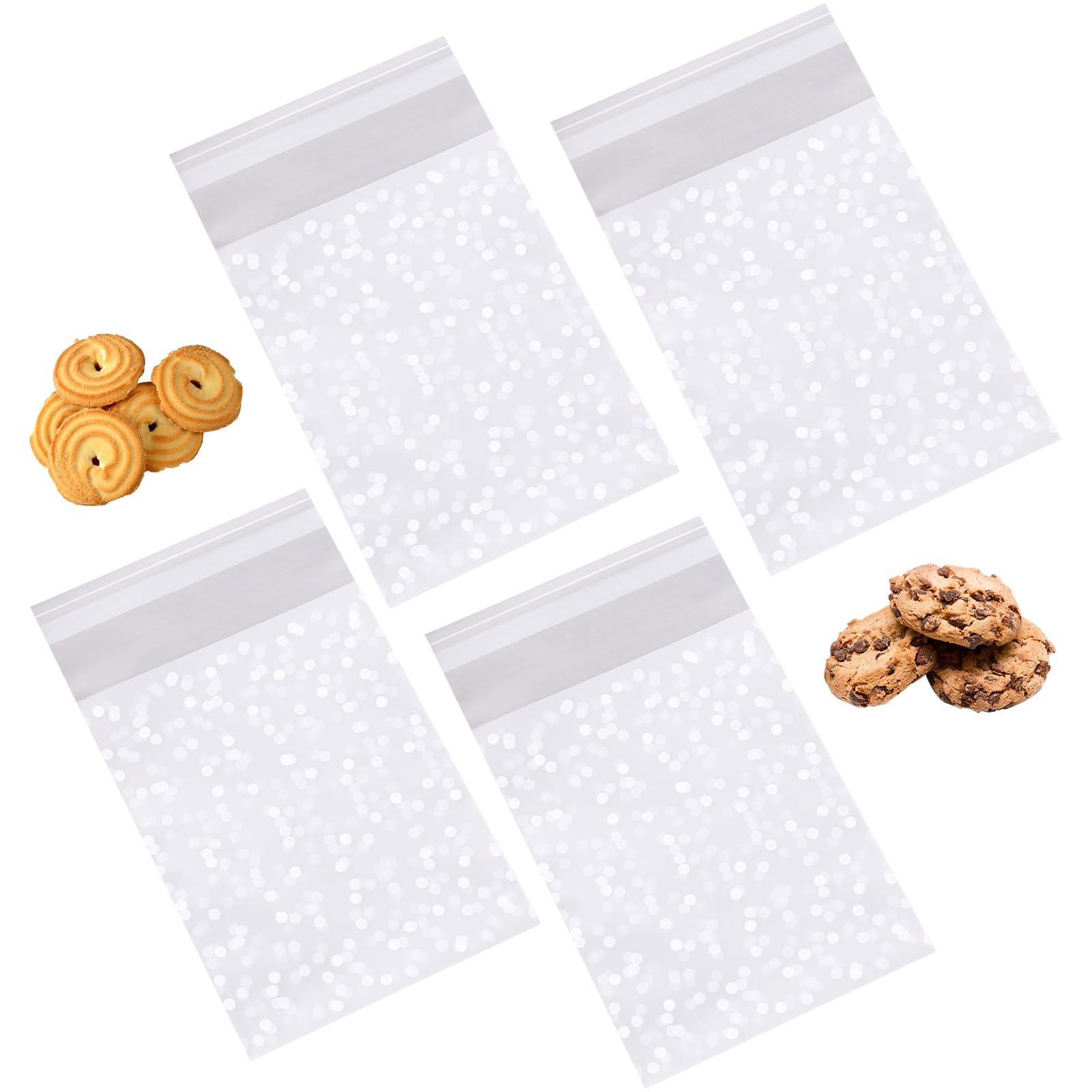 200-Piece Premium Cellophane Gift Bags Set – Thickened Self-Sealing Polka Dot Treat Bags for Cookies, Candies & Bakery Packaging (Clear with White Dots, 6x8in)