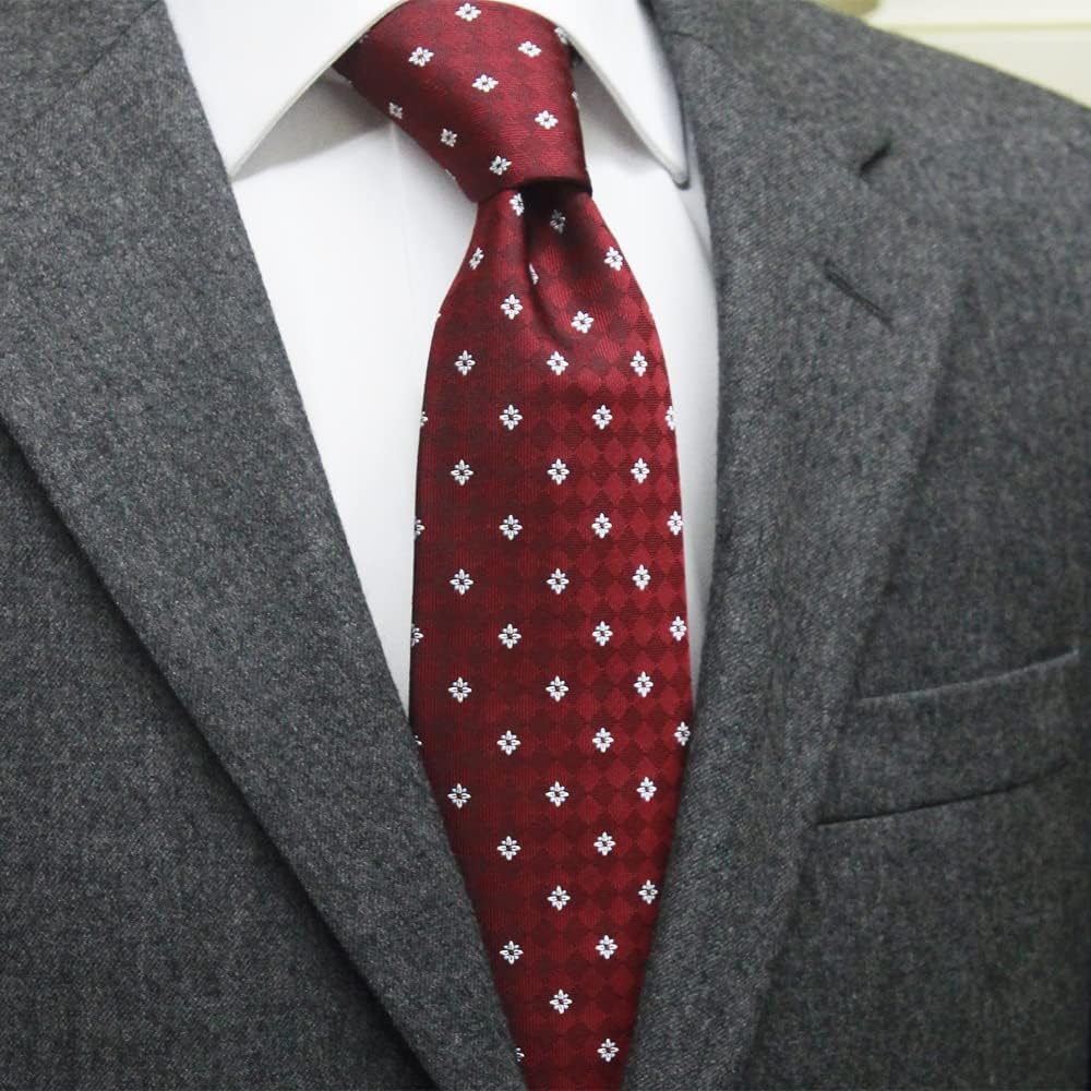 Amazon | [OnCoM] ネクタイ 西陣織 赤 ワイン レッド エンジ 市松