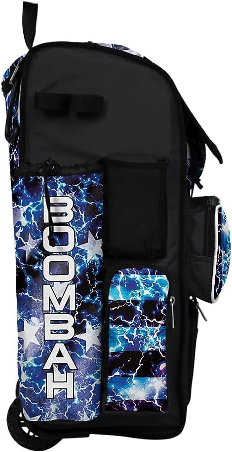 Boombah Rolling Superpack 2.0 Baseball/Softball Gear Bag - 23-1/2" x 13-1/2" x 9-1/2" - USA Banner Black/Royal Blue/White - Telescopic Handle - Holds 4 Bats - Wheeled Version
