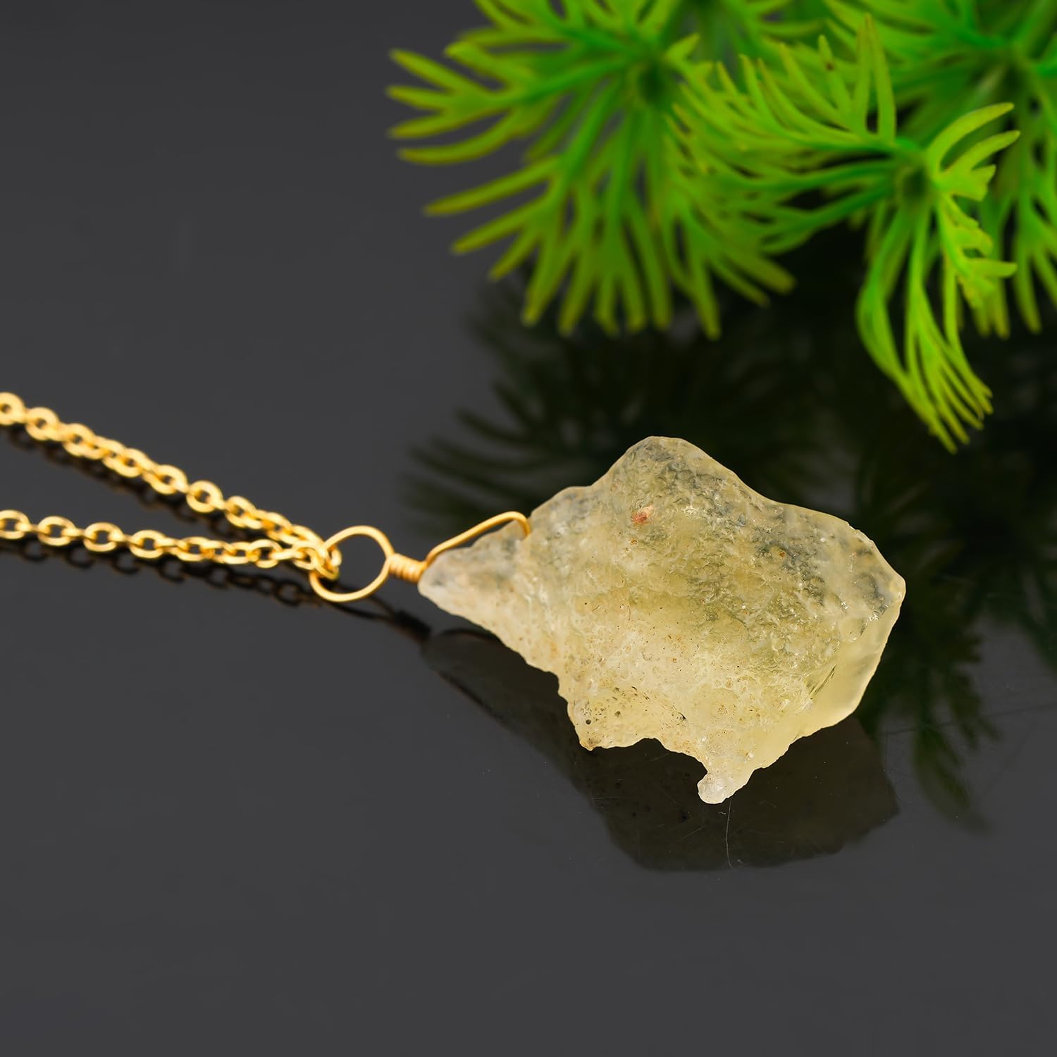 Genuine Raw Libyan Desert Glass Crystal Necklace, Authentic Rough Gemstone Pendant, 14K Gold Plated, Handmade Boho Jewelry, Wicca & Reiki Healing Crystals, Gift for Women (Size-18inch) - Image 3