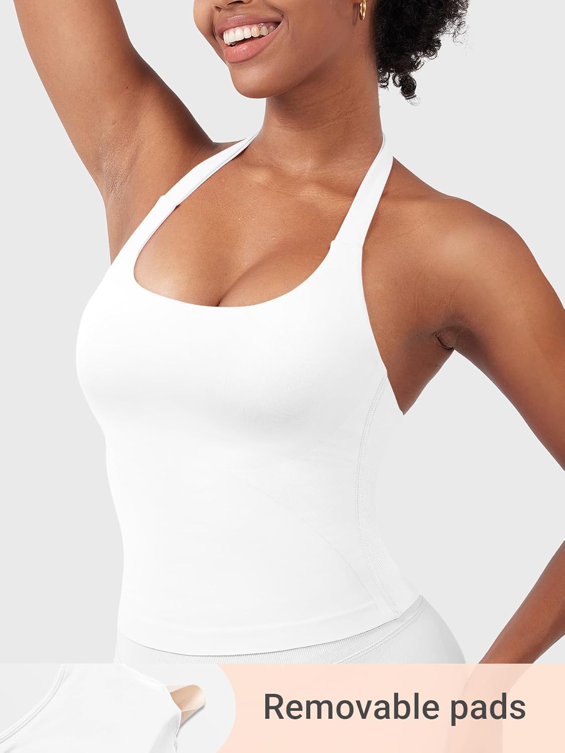 YEOREO SoftHue Women's Impact Halter Tank Top Longline Backless Scoop Neck Built-in Bra Sports Workout Gym Crop Top - Image 4