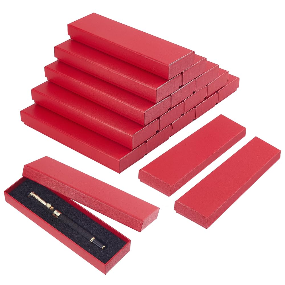 BENECREAT 16 cajas de regalo vacías, 18 x 5,1 x 2,4 cm, cartón, estuches con espuma para joyas, colección de regalos, material de oficina, cumpleaños, recuerdos, color rojo