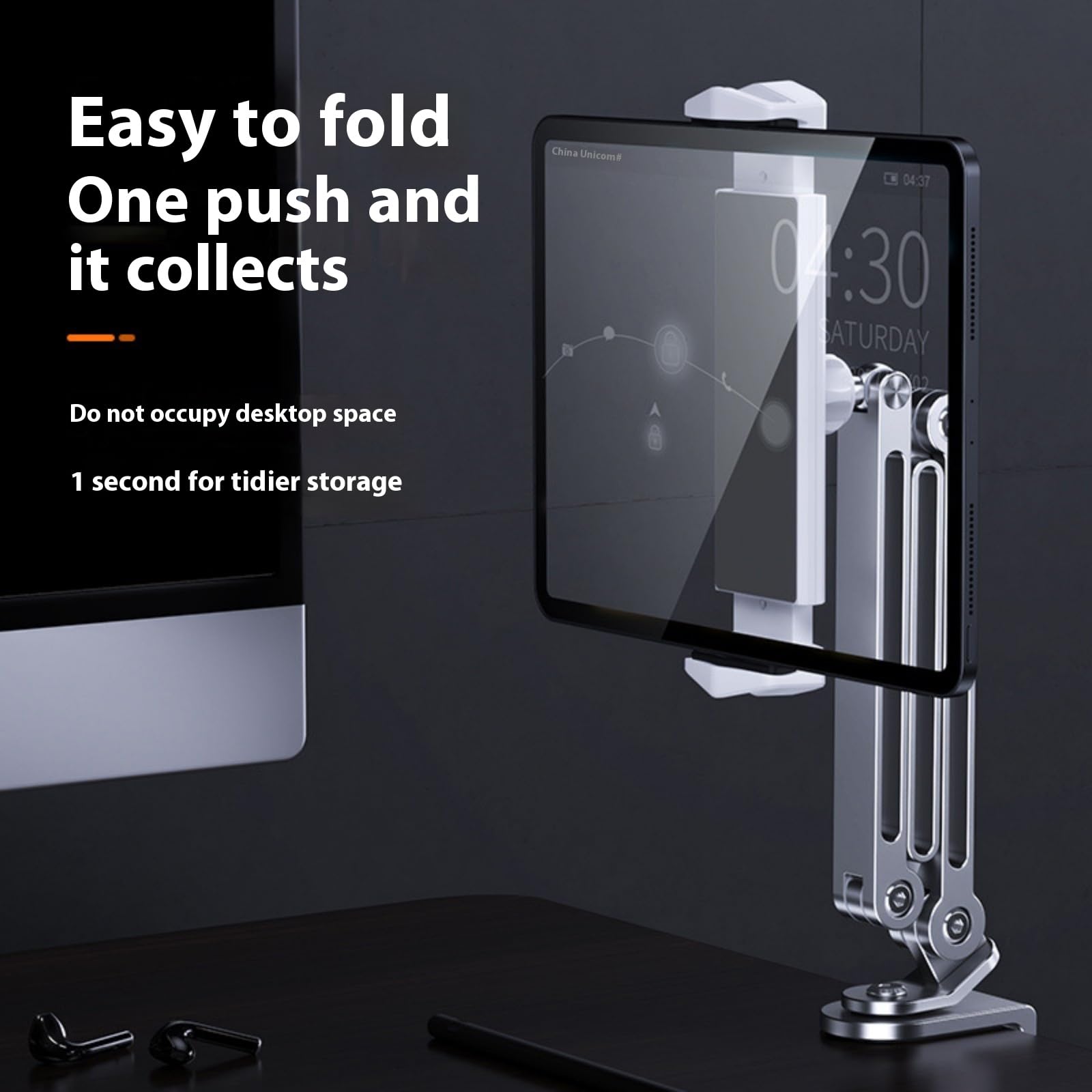 Supporto per Tablet Telefono Resistente in Metallo Pieghevole Regolabile Staffa in Alluminio Rotazione A 360 Gradi Braccio Lungo Flessibile Tablet Telefono con