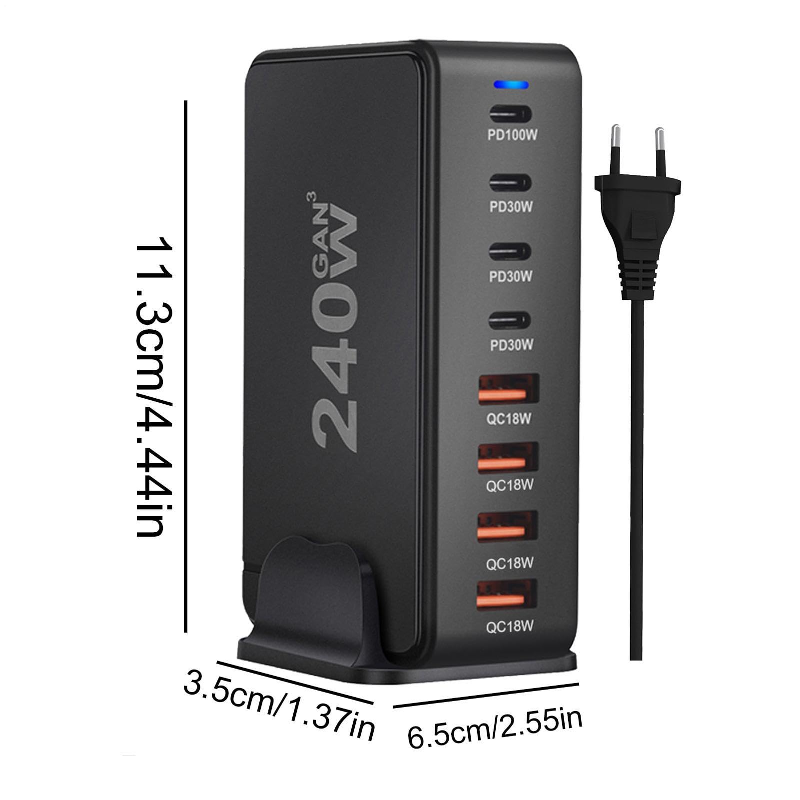 Stazione di ricarica USB C da ufficio | Stazione di ricarica PD a 8 porte | ple, caricatore USB C Pd QC, ricarica ultra veloce, adattatore di alimentazione per computer portatile, viaggio, casa, uffici