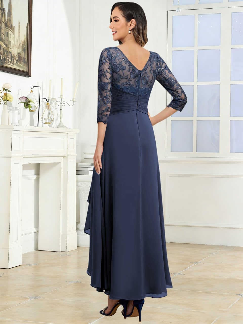 Damen Brautmutterkleider Lang Spitze Abendkleider Elegant Für Hochzeit A-Linie Festliche Kleid