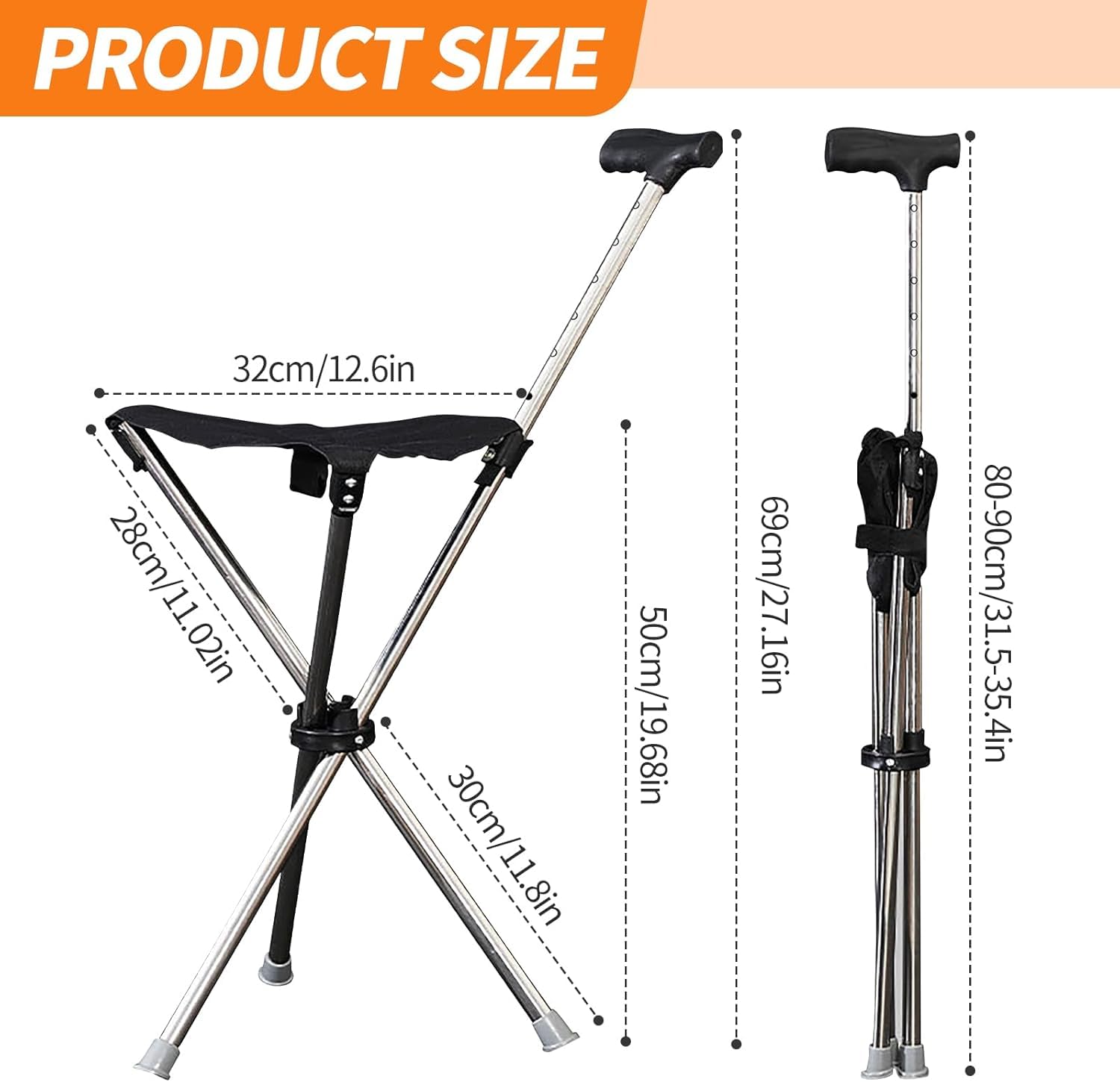 Laska z siedziskiem regulowana 80-90 cm składana dla seniorów 140-190 cm nośność 150 kg