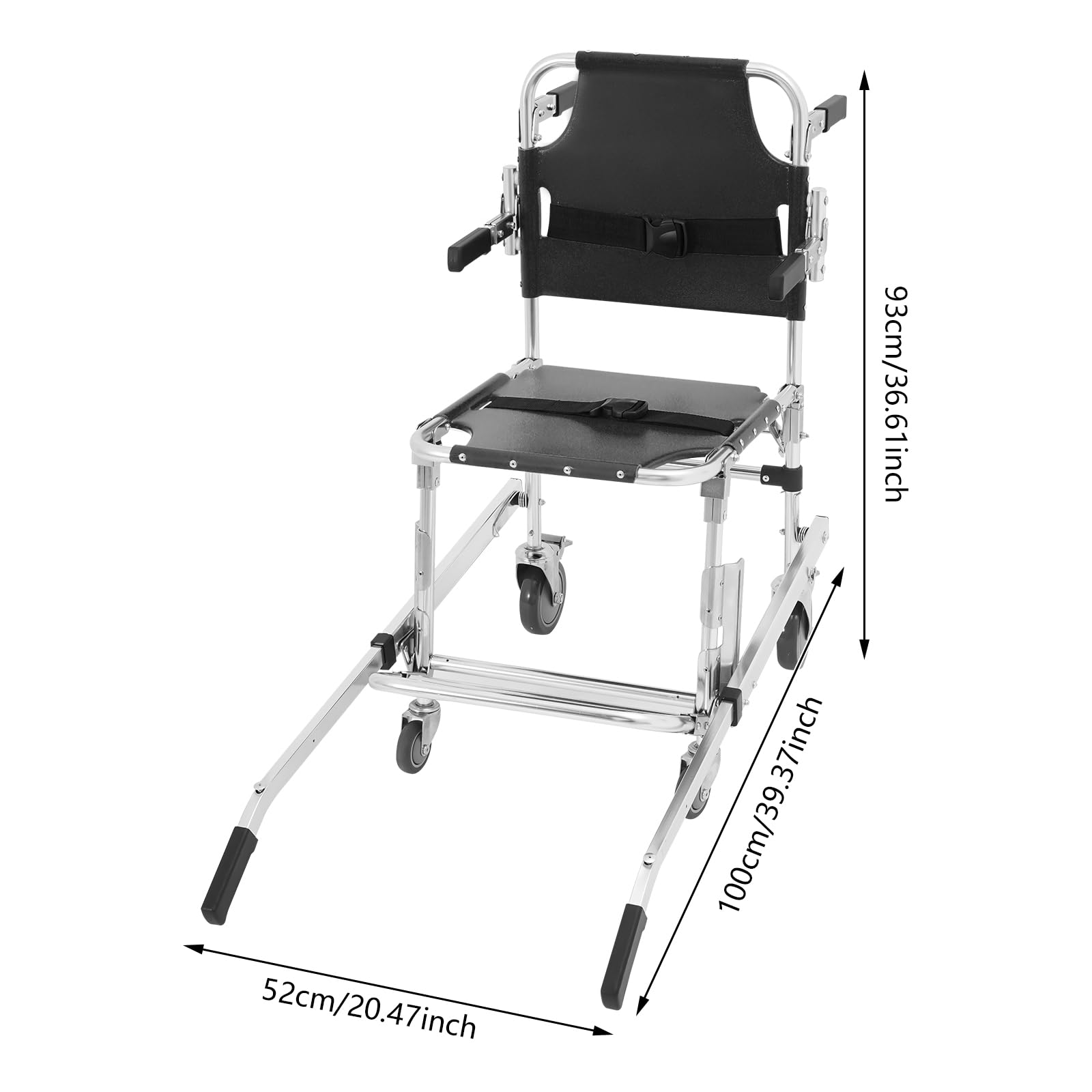 Silla de escalera de aleación de aluminio negra, silla plegable de evacuación, para bomberos rescate al aire libre, centro de primeros auxilios 52 x 100 x 93 cm