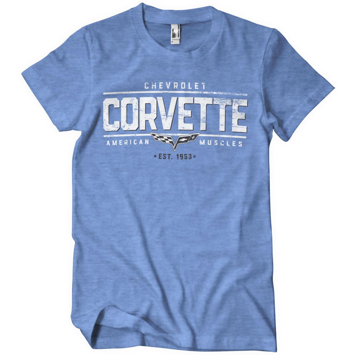 Chevrolet Officially Licensed Corvette - American Muscles Mens T-Shirt (Blue-Heather), Large