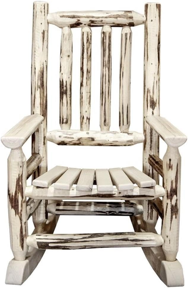 Pemberly Row 12" Handcrafted Transitional Wood Child's Rocker, Natural Lacquered Finish, Solid Lodge Pole Pine, Rustic Heirloom Quality Rocking Chair for Kids, 31" H x 20" W x 26" D
