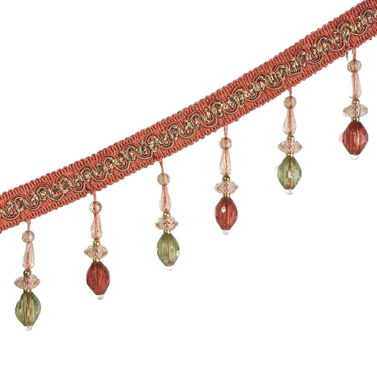 12 Meter hängende Perlenborte aus Spitze | Perlenanhänger Quaste Fransenbesatz Nähen Basteln Zuhause Vorhang Sofa Dekor(Red)