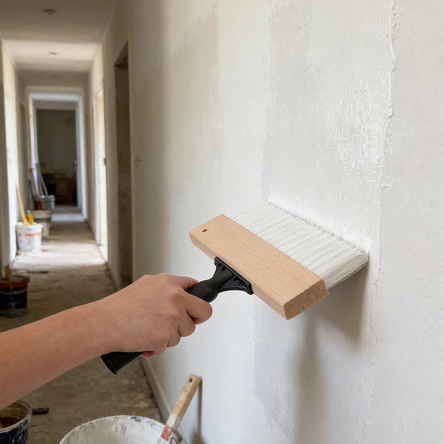 Large Flat Angled Paint Brush for Texture Painting and Even Paint Application, Wooden Handle with Plastic Bristles, for Furniture and Texture Walls