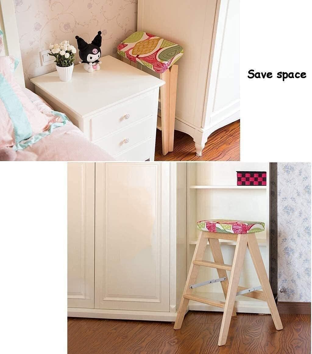 OKUOKA Step Stool Step Ladder/Ladder/Folding Chair with 3 Steps Wooden Cleaning Chair Extended Step Ladder Flower Sponge Seat High Stool Height 65cm Gardening Tool Heavy Duty Max Step STO