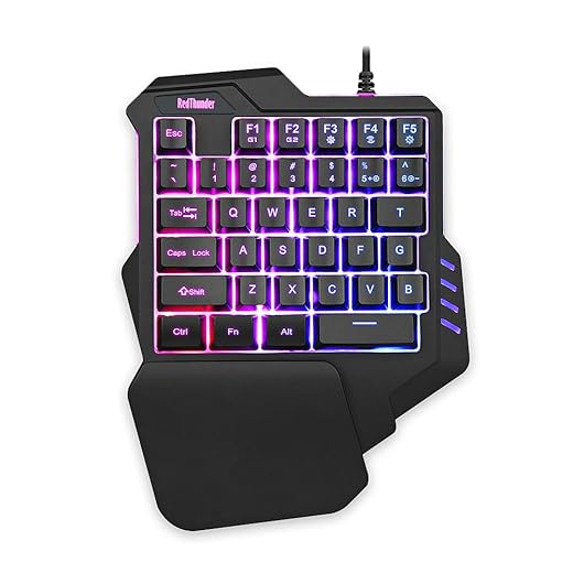 RedThunder Einhand-Gaming-Tastatur mit RGB-Hintergrundbeleuchtung und 35 Tasten Tragbare Mini Ergonomischer Gamecontroller für PC PS4 Xbox Gamer.