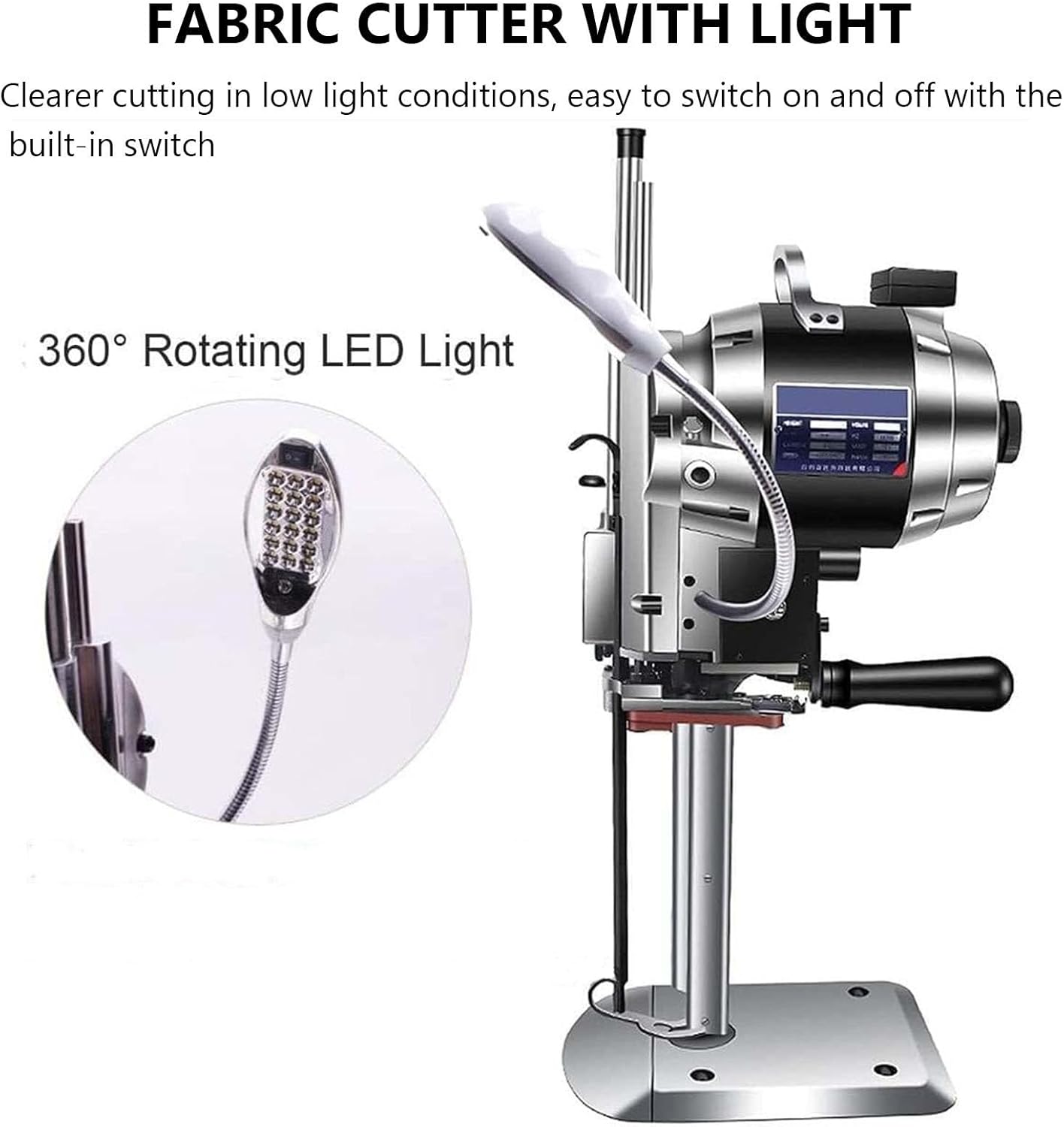Fabric Cutting Machine, Industrial Fabric Cutting Machine with LED Light/Automatic Blade Sharpening for Fabric Leather (15in)