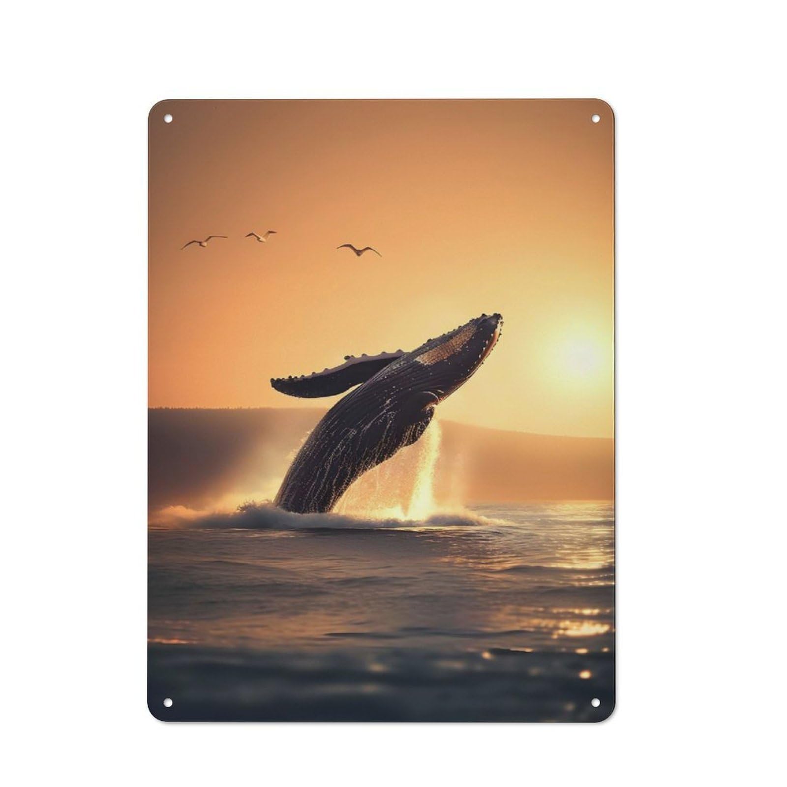 Junmoney Whale Jumping In The Sea Vintage Tin Sign 40X30cm With For Living Room Or Hallway, For Living Room Decor Lovers