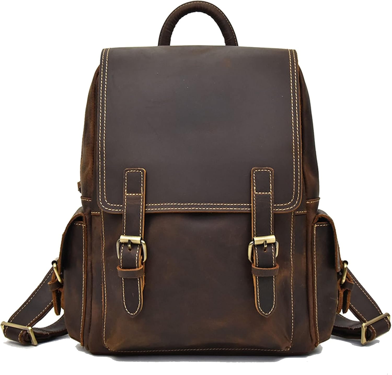 Zaino Modo Borsa per computer da uomo Zaini casual Zaino da lavoro in vera pelle Borsa per laptop retrò da 14 pollici Zaino da campeggio da viaggio di grande capacità Moda Multif