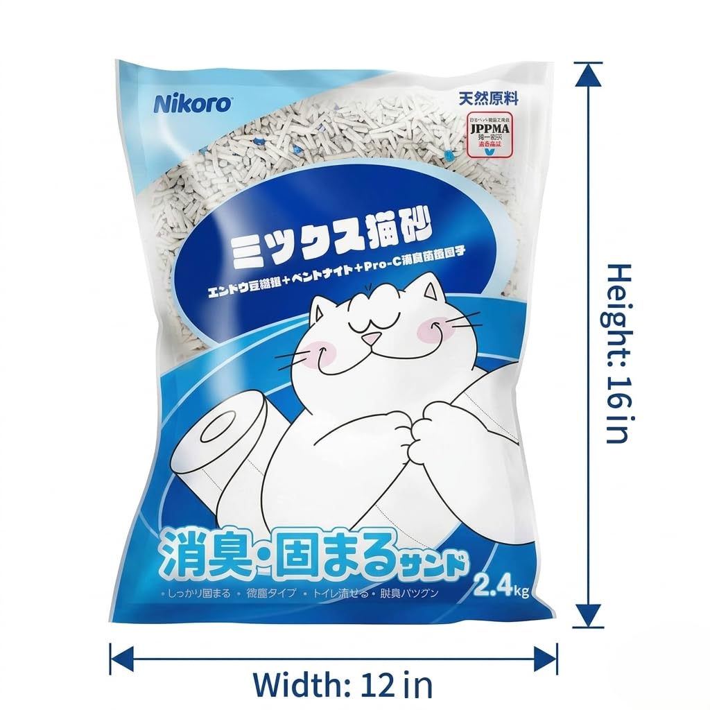 NIKORO Arena mixta para gatos, arena para gatos fuerte aglutinante, control de olores y sin perfume, ultra absorbente, desechable, bentonita, tofu, sin polvo, sin olor, 21 libras (5.29 libras x 4
