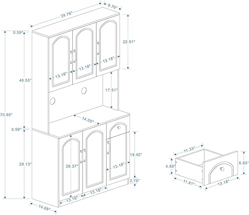 Miniatura 9 de RASOO Armario de despensa de 72 pulgadas con cajón y estantes ajustables, color blanco (ranura de dibujo de barra vertical)