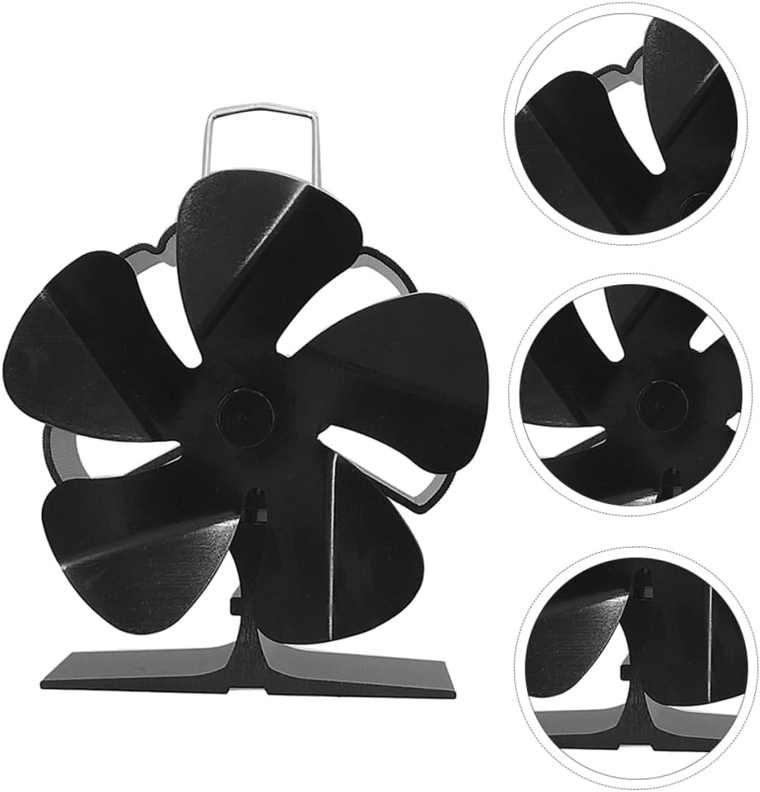 Mini 5-blade Silent Metal Stove Fan Heat Powered Fireplace Fan for Woodstove Heating, Black Compact Air Circulator for Home and Outdoor Use