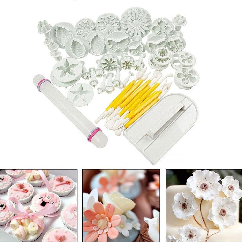 TopHomer 46 Pieces Fondant Cake Cutter Sugar Craft Icing Decorating Cookies Biscuits Cutter Mould Cake Decoration Tool Modelling Tool Set for DIY Cooking (Multi-Shaped Cutter)