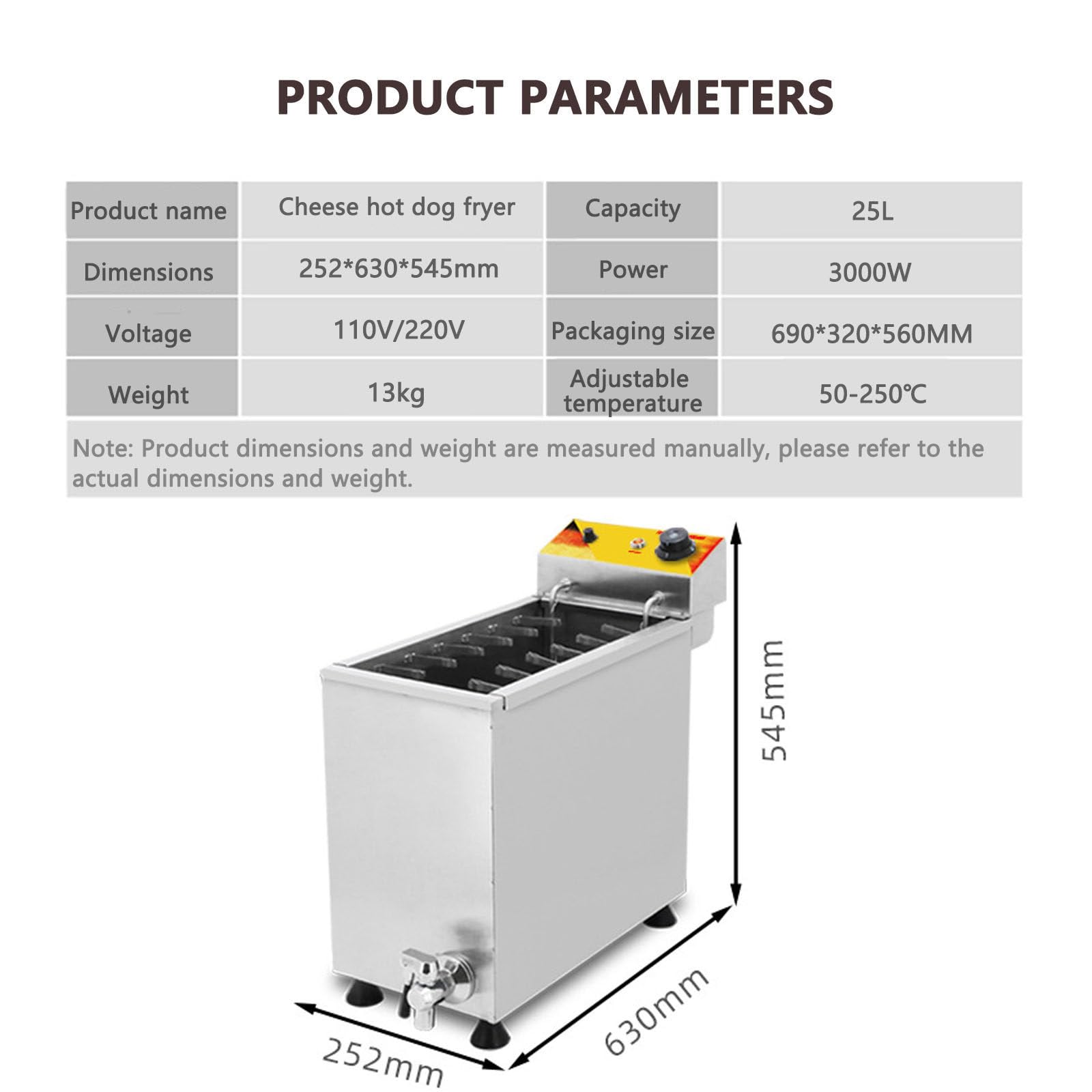 Friggitrice Elettrica da Banco da 25 Litri, Friggitrice elettrica | professionale in acciaio inossidabile 3000W，Temperatura Regolabile, Friggitrice per Corn