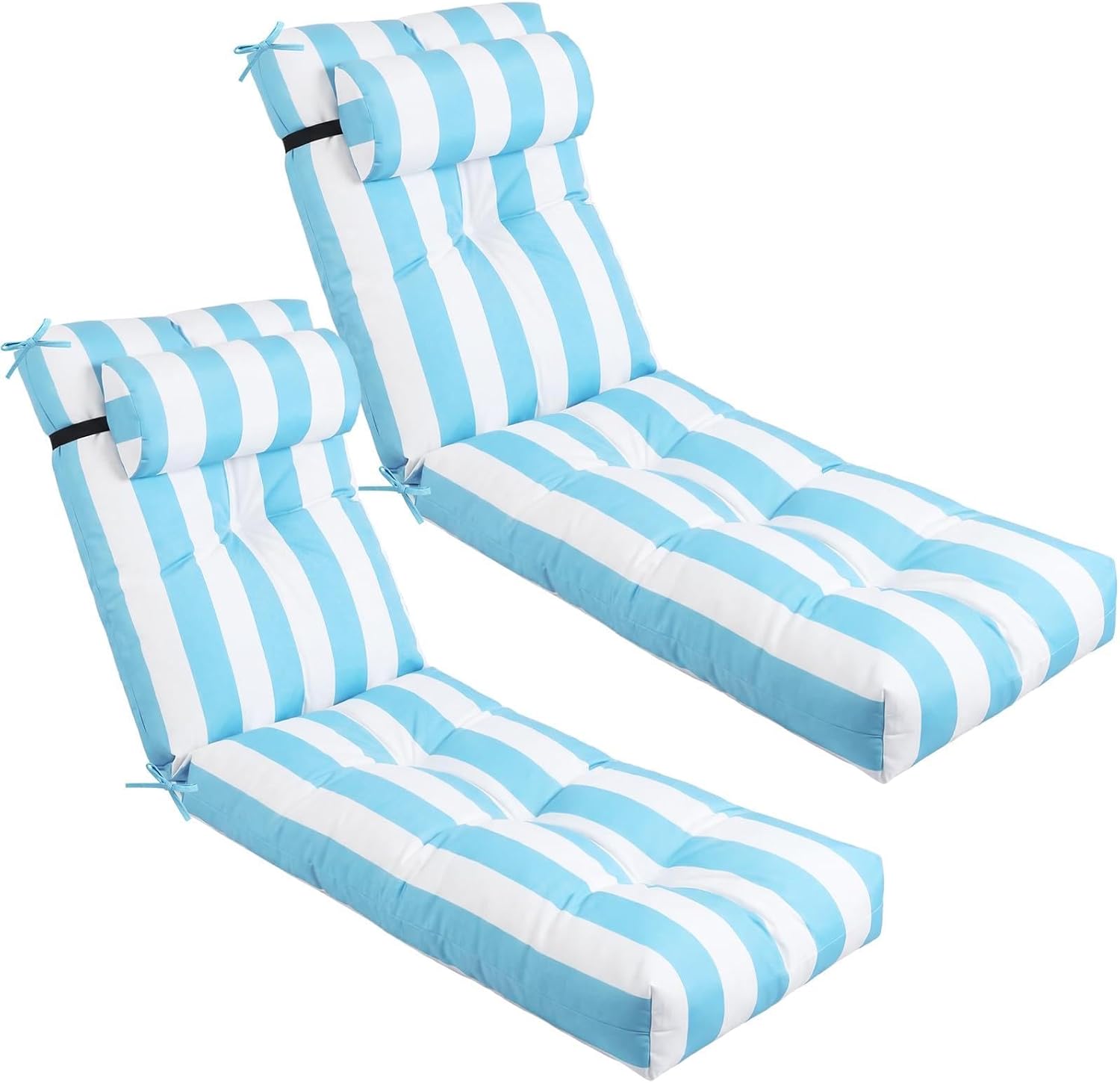 Wenqik Set of 2 Outdoor Chaise Lounge Cushions 76 x 22 x 6 Inch Waterproof Patio Furniture Chaise Cushion with Headrest Pillow Thick Tufted Lounge Pad for Lawn Pool Hotel(Black White Stripe)
