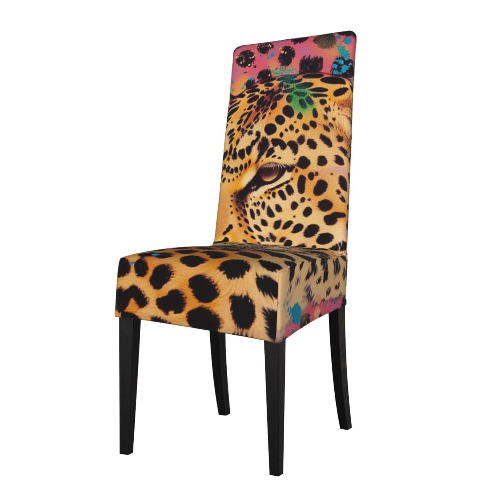 WPKJU Fun Leopard Print Print Dining Chair Covers Removable Chair Seat Covers Decorative for Kitchen & Bar Stools