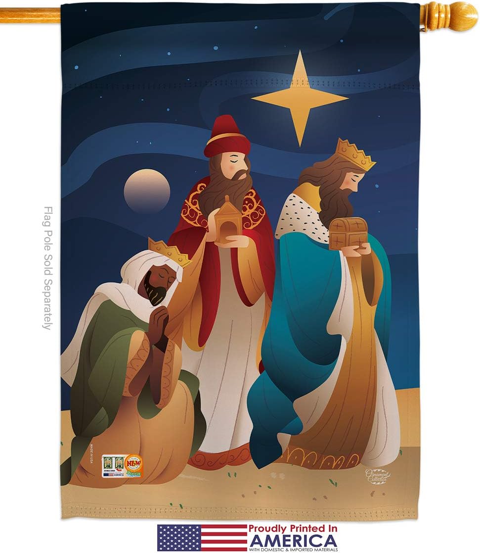 Three King House Flag Wintertime Kings Wise Men Star Baby JesusSeason Christian Small Decorative Gift Yard Banner Made In USA 28 X 40