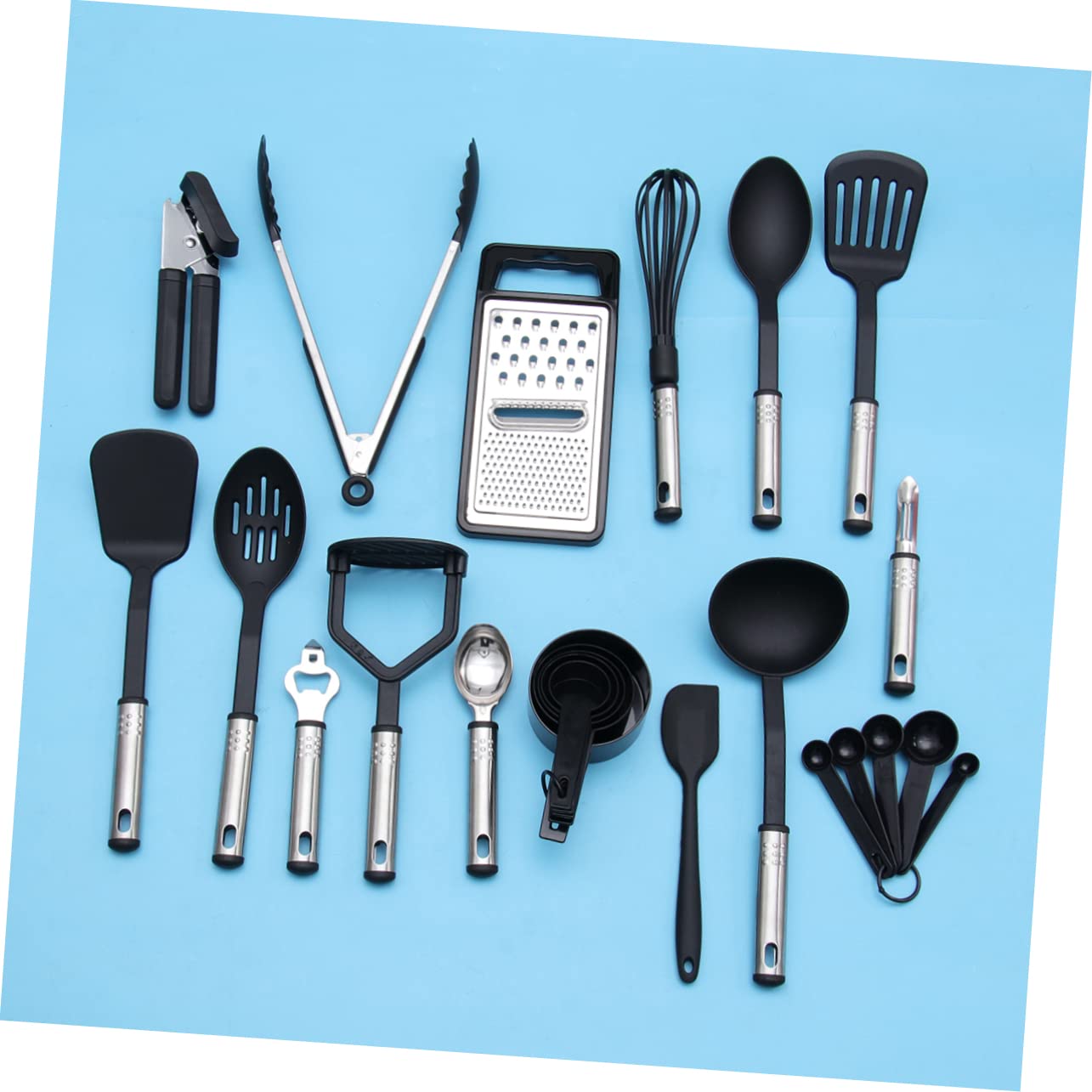 Set in Acciaio Inox Antiaderenti 24 Pezzi Utensili da Cucina | Pentole Non-stick, Uso Domestico e Forno, Strumenti Lunghi e Resistenti al Calore