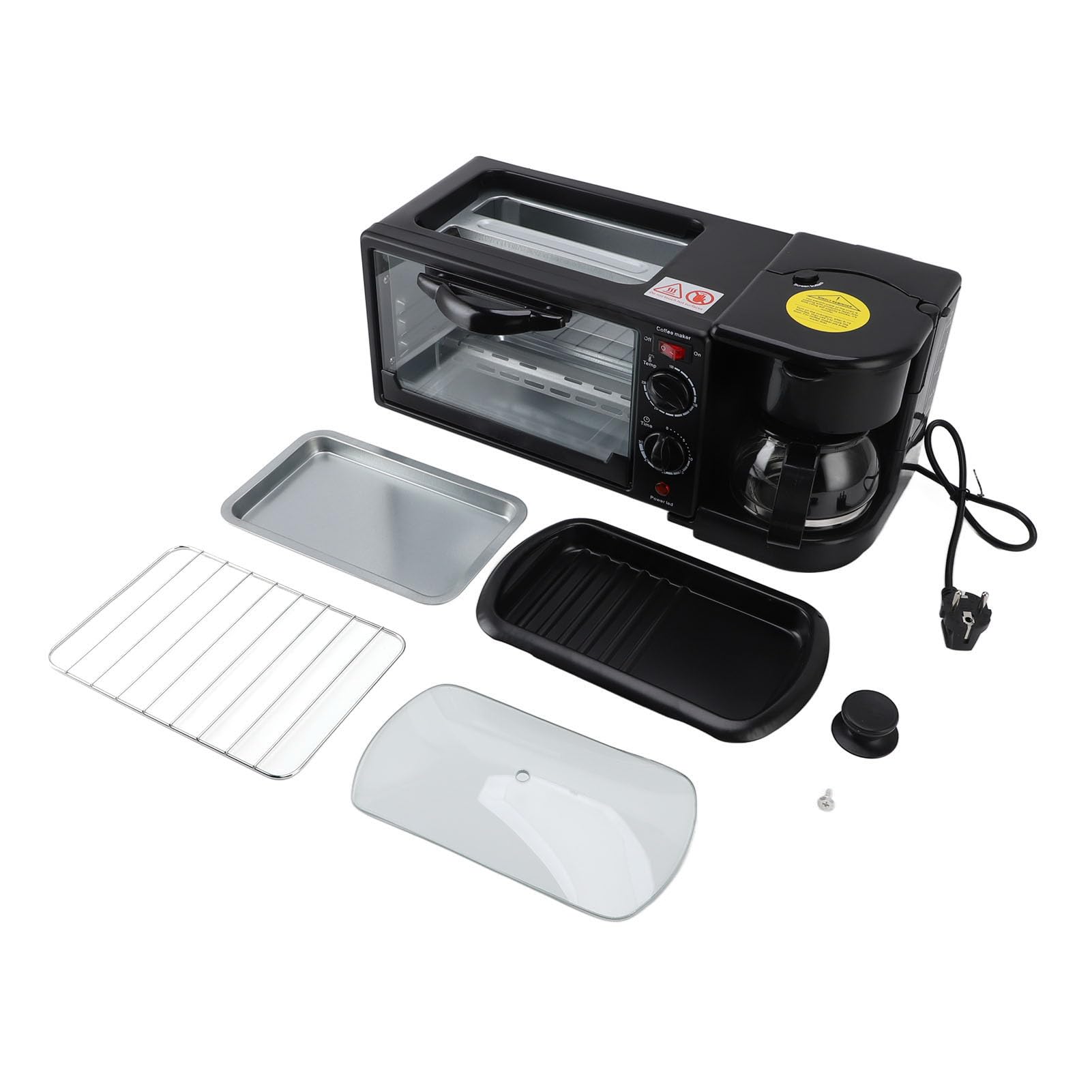 Estación de Desayuno 3 en 1, Máquina de Desayuno Versátil que Incluye Plancha Antiadherente, Horno Tostador de 12 Litros, Fácil de Quitar y Limpiar