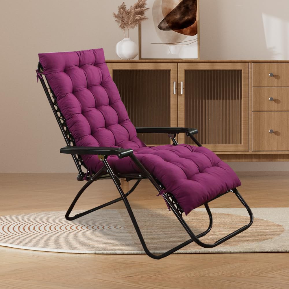 Patio Chair Lounger Cushion 62 Inch, Thicker Padded Chaise Lounger Cushion Bench Cushion Zero Gravity Chair Pad Non Slip Backed Set for Outdoor Indoor Home Office, Purple