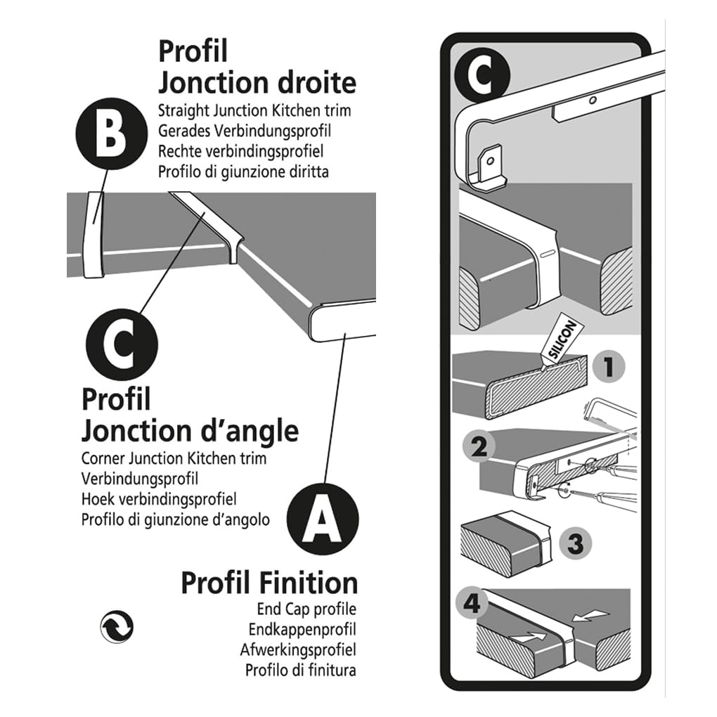 NORDLINGER PRO Profil Jonction Angle Plan de Travail Aluminium, 67 cm x 3.8 cm, Décor Bois Clair, Bord Droit