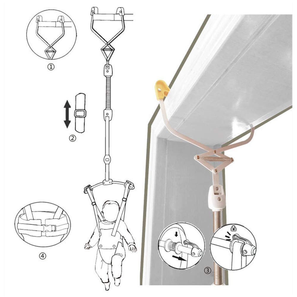 XIAOXIA Bébé Porte Jumper, Bébé Exerciseur avec Porte Clamp, Bounce Ressort, Longueur Réglable Swing Hanging Bébé Jump Bouncer pour Nourrisson Enfant en Bas Âge 6-24 Mois,Rose