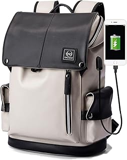 WALKENT स्टाइलिश 15.6 इंच वाटरप्रूफ लैपटॉप बैग - हाई-क्वालिटी PU, एंटी थेफ्ट डिज़ाइन, बाहरी USB, ऑफिस, कॉलेज, पुरुषों, महिलाओं के लिए स्क्रैच रेज़िस्टेंट, बेज (हल्का बादामी), l, आधुनिक