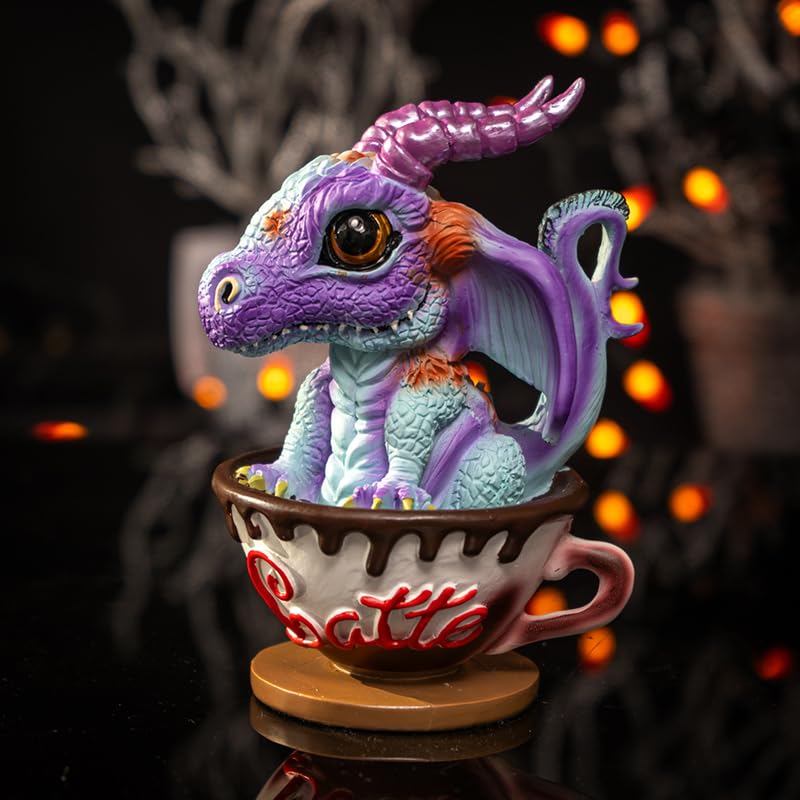 Figurine dragon bleu-violet de Ruth Thompson, statue décorative en tasse de 13,5 cm