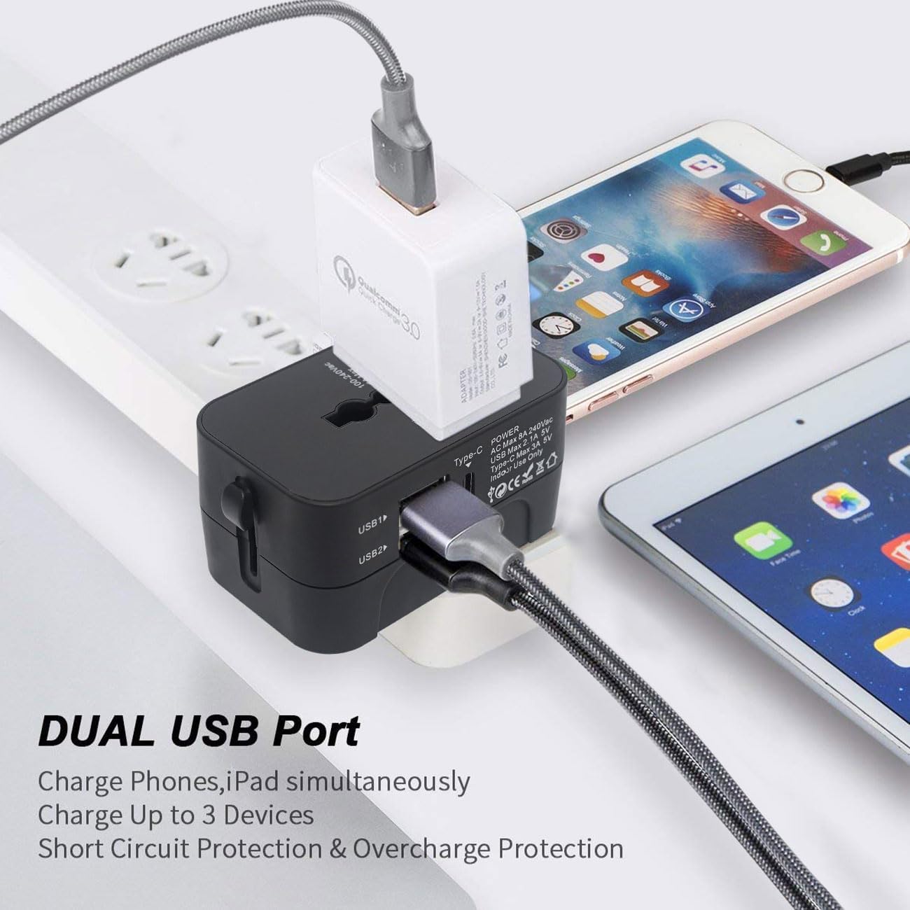 Travel Adapter with USB, Universal All in One Worldwide Travel Adapter Power Con... 3 61M8ZQLXeDL. AC SL1300