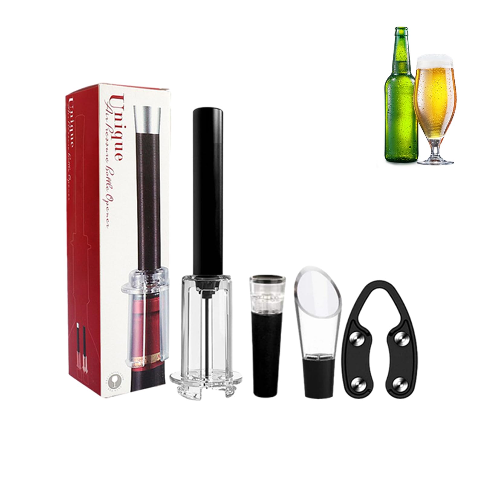 Kit Multifuncional de Abridor de Vinos - Abridor de Botellas con Bomba de Aire, Práctico y Portátil