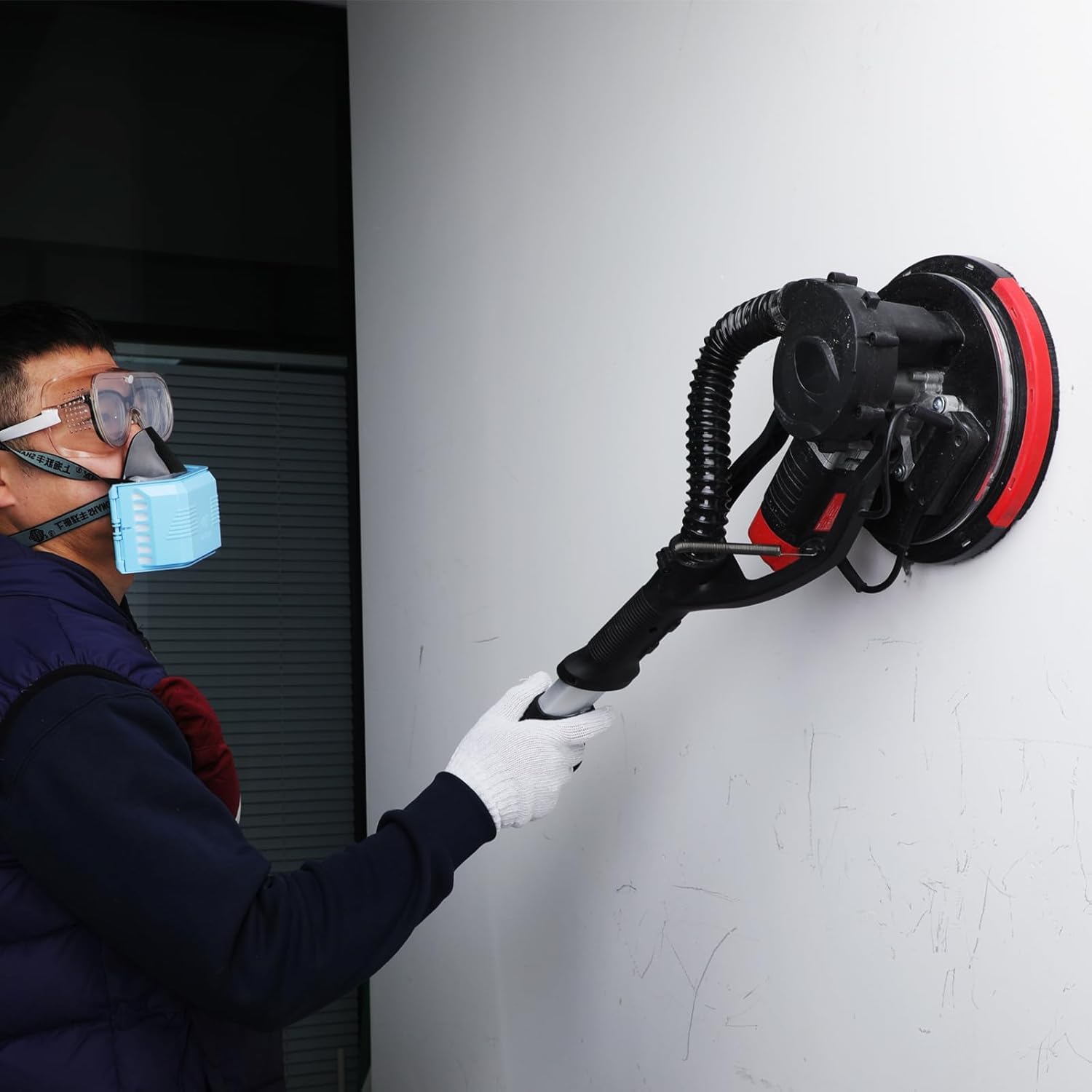 Levigatrice per Muro 880W con aspirazione polvere, 5 velocità (1000-2100 RPM), lisciviazione angoli morti, manico telescopico, LED, strumento rimozione popcorn soffitto 【compatibile aspiratori】