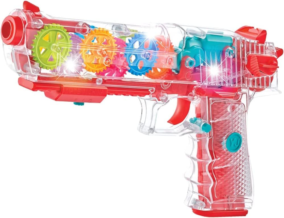 ARNIYAVALA Musical Toy Battery Operated Transparent Gear Gun Toy for Kids Concept Electric Toys with Bump & Go Action for Kids Light & Sound Toy for Boys Girls (Pack of 1 )