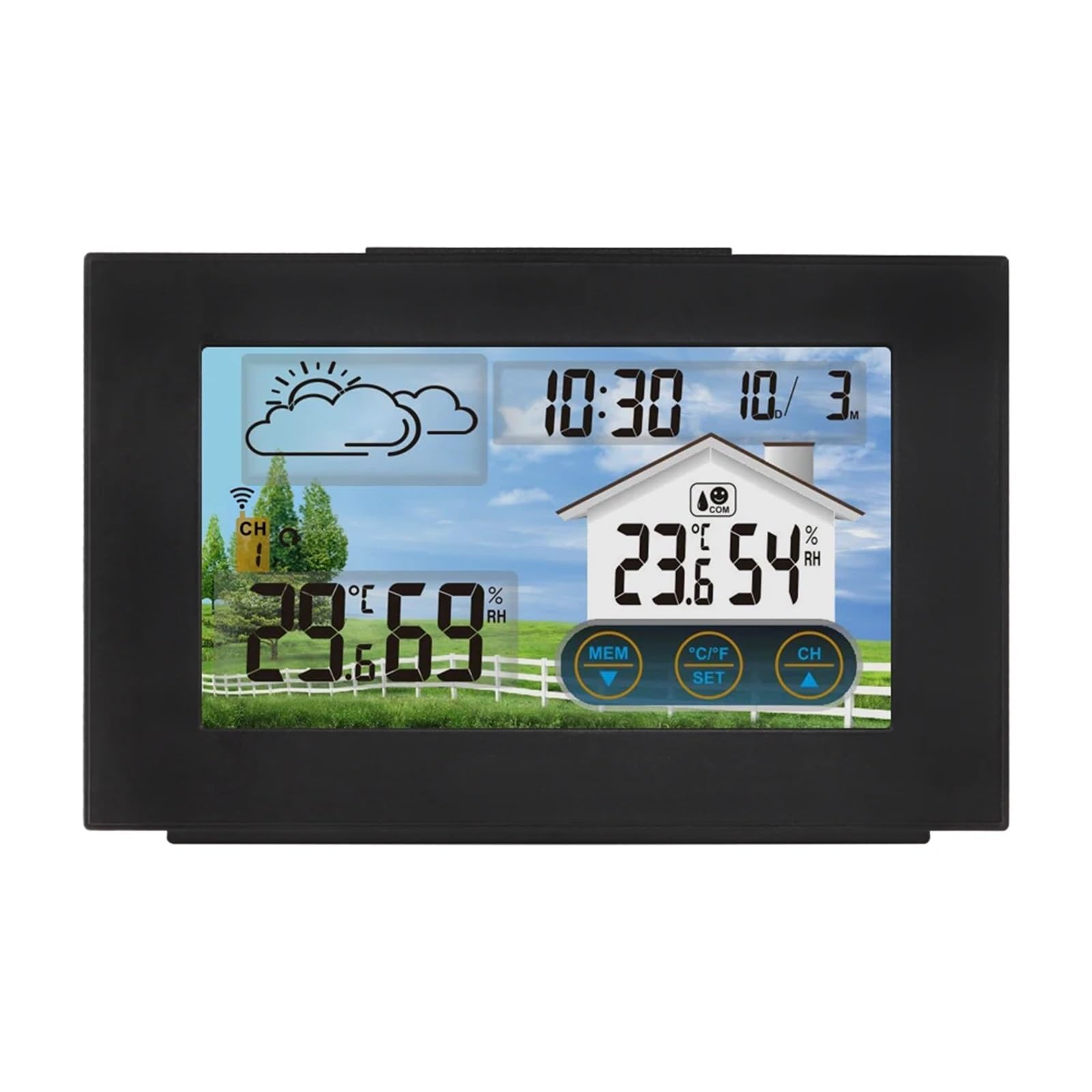 Stacja pogodowa, bezprzewodowa stacja pogodowa, prognoza, wewnętrzny termometr zewnętrzny, higrometr z czujnikiem, budzik, podświetlenie, ładowanie USB, do domowego ogrodu