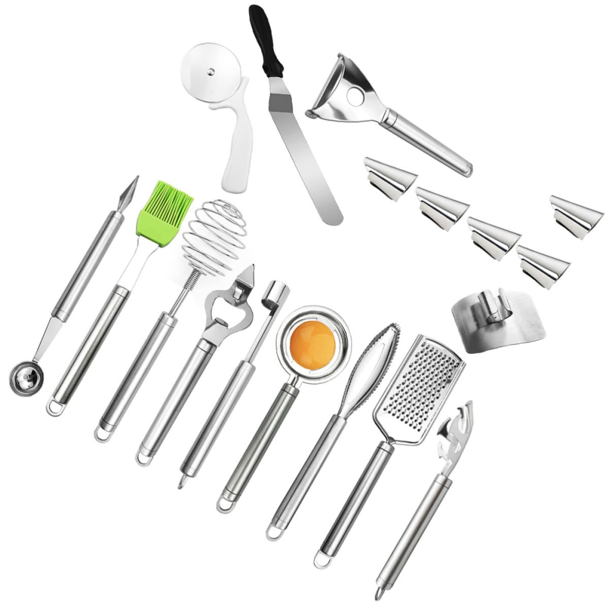 Set ustensiles cuisine polyvalents 18 pièces compact en inox