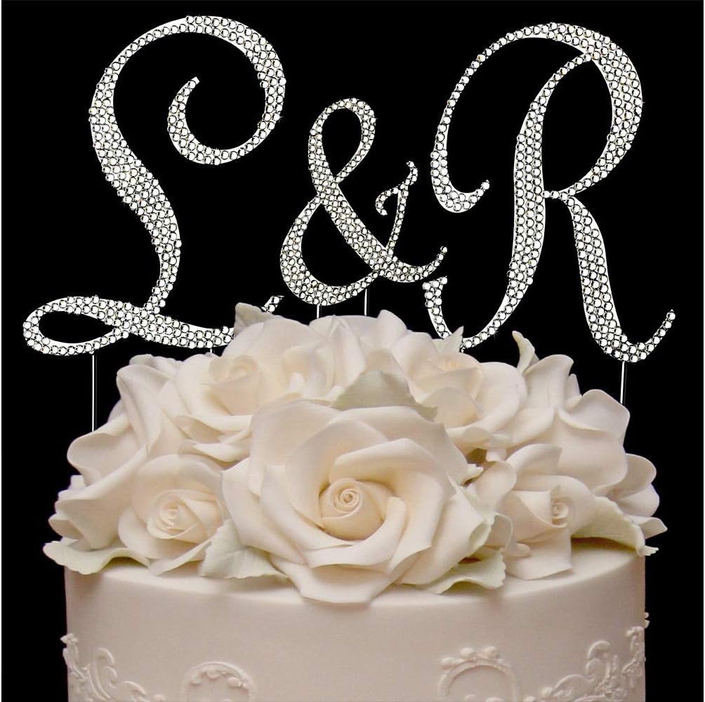 Yacanna Crystal Monogram Wedding Cake Toppers Bling Silver Cake Initials - Set of 3 Letters