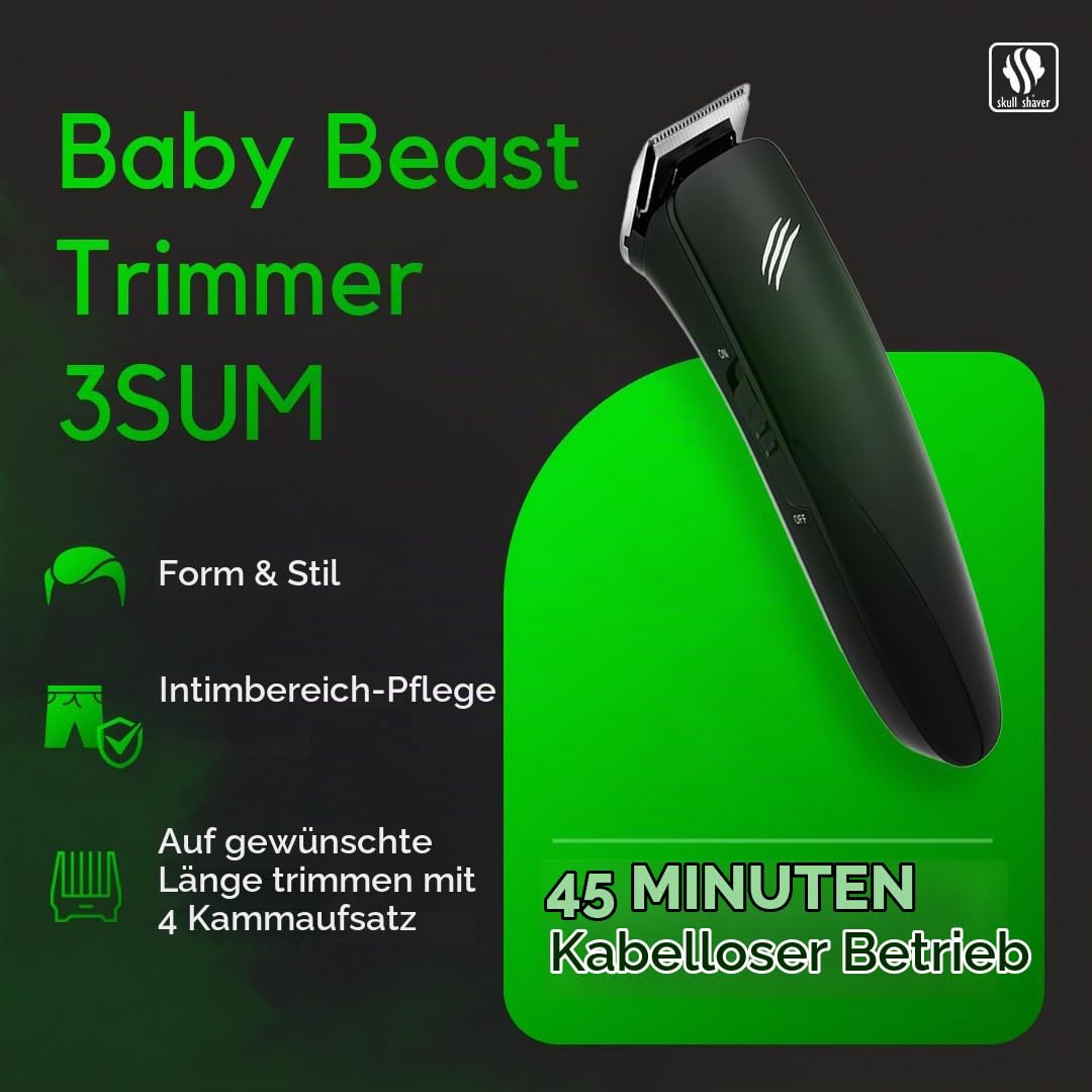 Skull Shaver - Baby Beast Trimmer 3SUM - Herrenpflege-Set - Mit 3 Klingen-Aufsätzen & Kompaktem Design - Kabelloser Einsatz, Inkl. 4 Kammaufsätzen