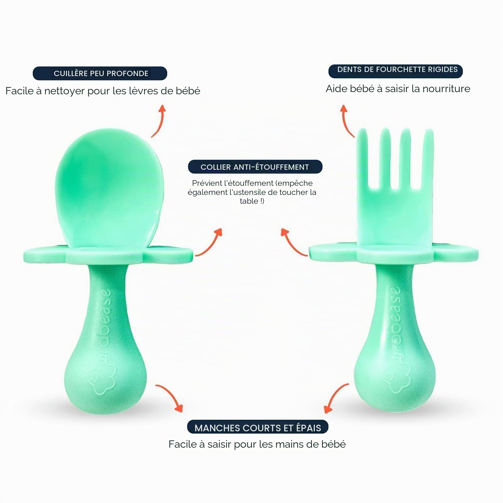 Grabease Cuillères pour bébé Cuillères pour tout-petits Argenterie pour bébé Ustensiles pour tout-petits, sans BPA et sans phtalates pour bébé et tout-petit, 1 lot, Menthe