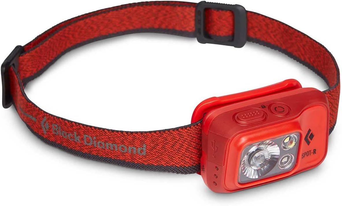 BLACK DIAMOND Spot 400-R Rechargeable LED Headlamp Waterproof and Dimmable Headlamp for Camping, Hiking, Running, with Red Light Mode, Octane
