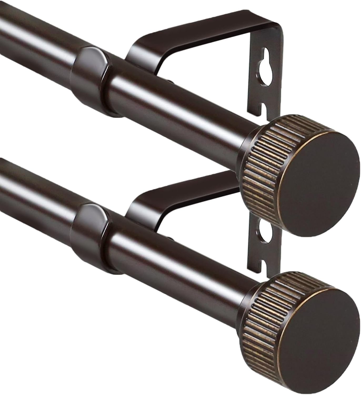 5/8" single Curtain Rod with Bouton Finials 2set (Bronze Gold, 48"-84")