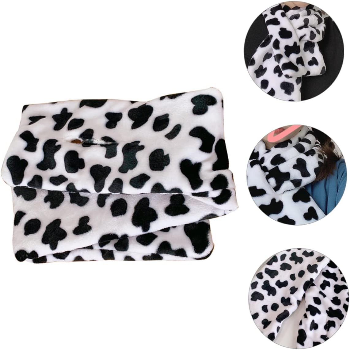 CALLARON Stylish Plush Scarf for Girls Cow Spotted Neck Warmer Soft and Skin-friendly Neckerchief for Cold Weather for Overcoats and Sweaters