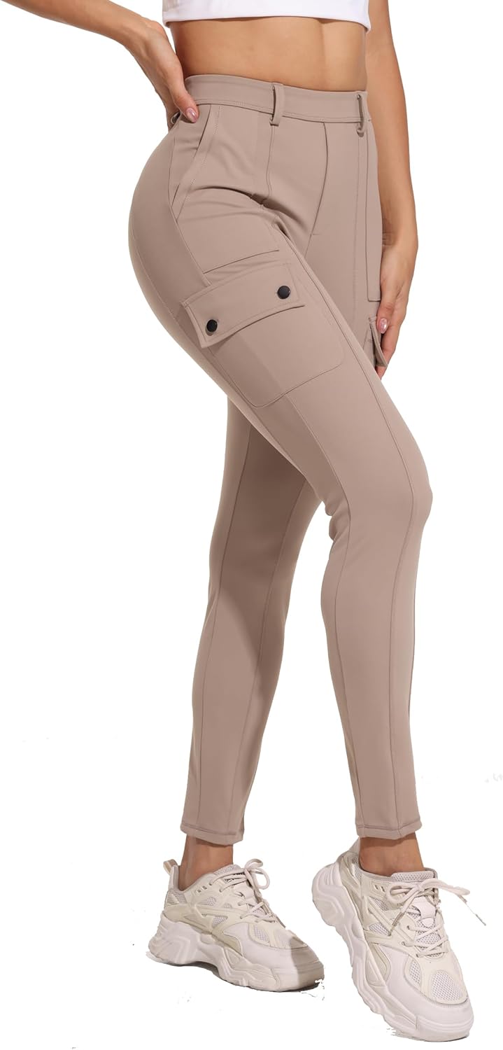 Womens Cargo Leggings Yoga Work Pants Gym Athletic Workout Running High Waisted with Pockets Stretch Casual Bottoms - Image 5